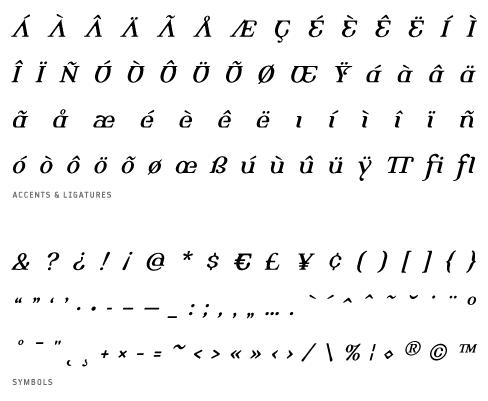 Alembic Regular Italic Two – Accents, Ligatures and Symbols Alembic Regular Italic Two - Accents, Ligatures and Symbols