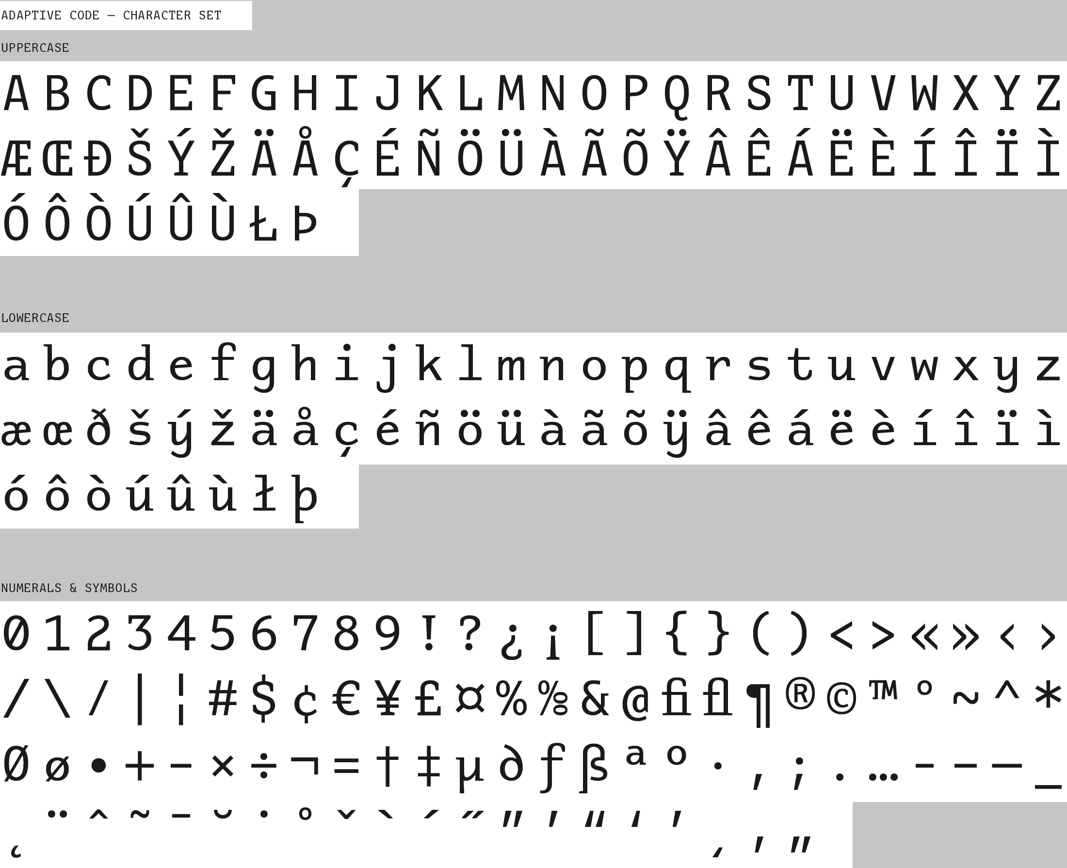 Adaptive Font Code Character Set