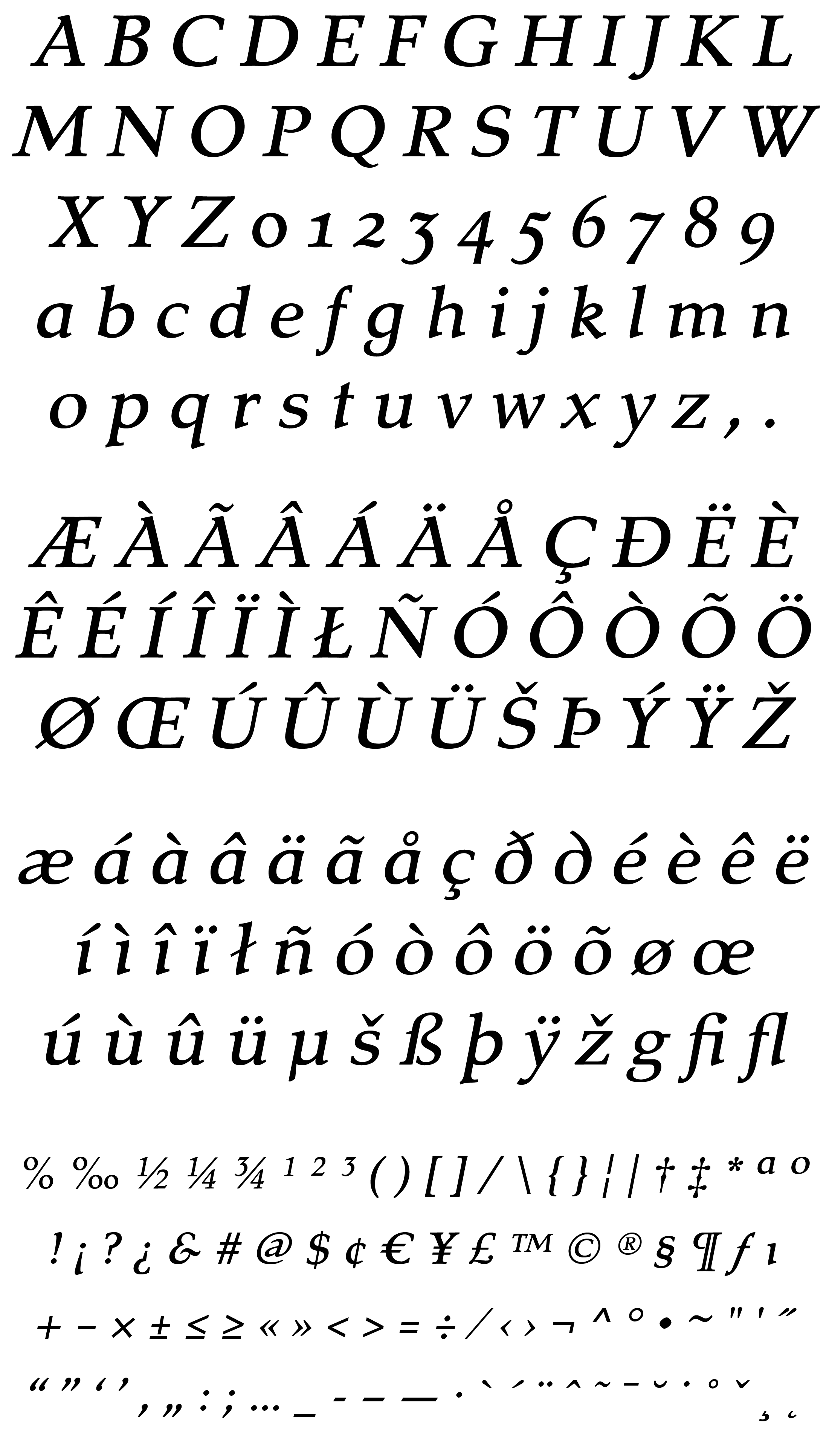 Tarocoo OSF Medium Italic Character Set Tarocoo OSF Medium Italic Character Set