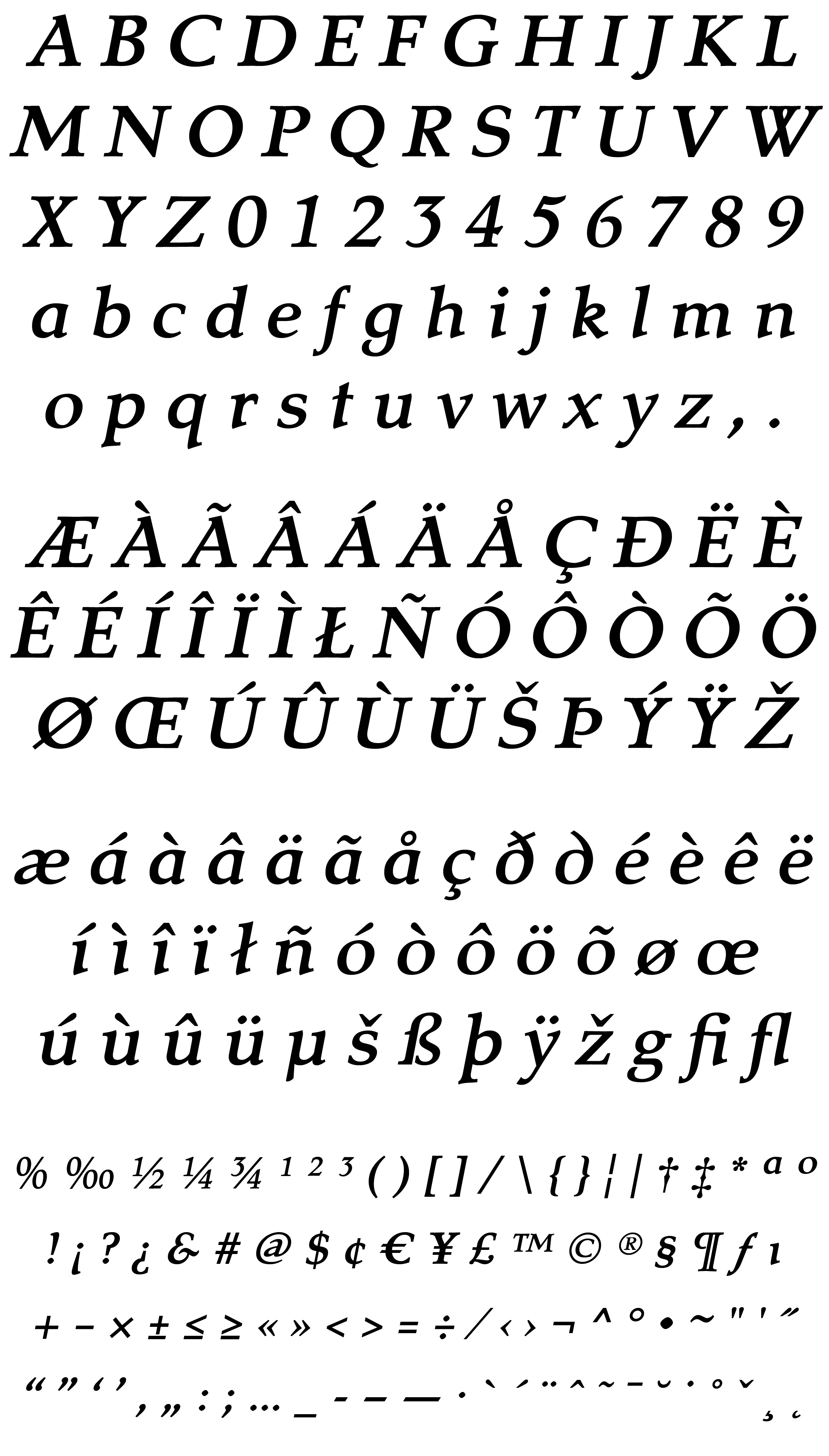 Tarocoo Bold Italic Character Set Tarocoo Bold Italic Character Set