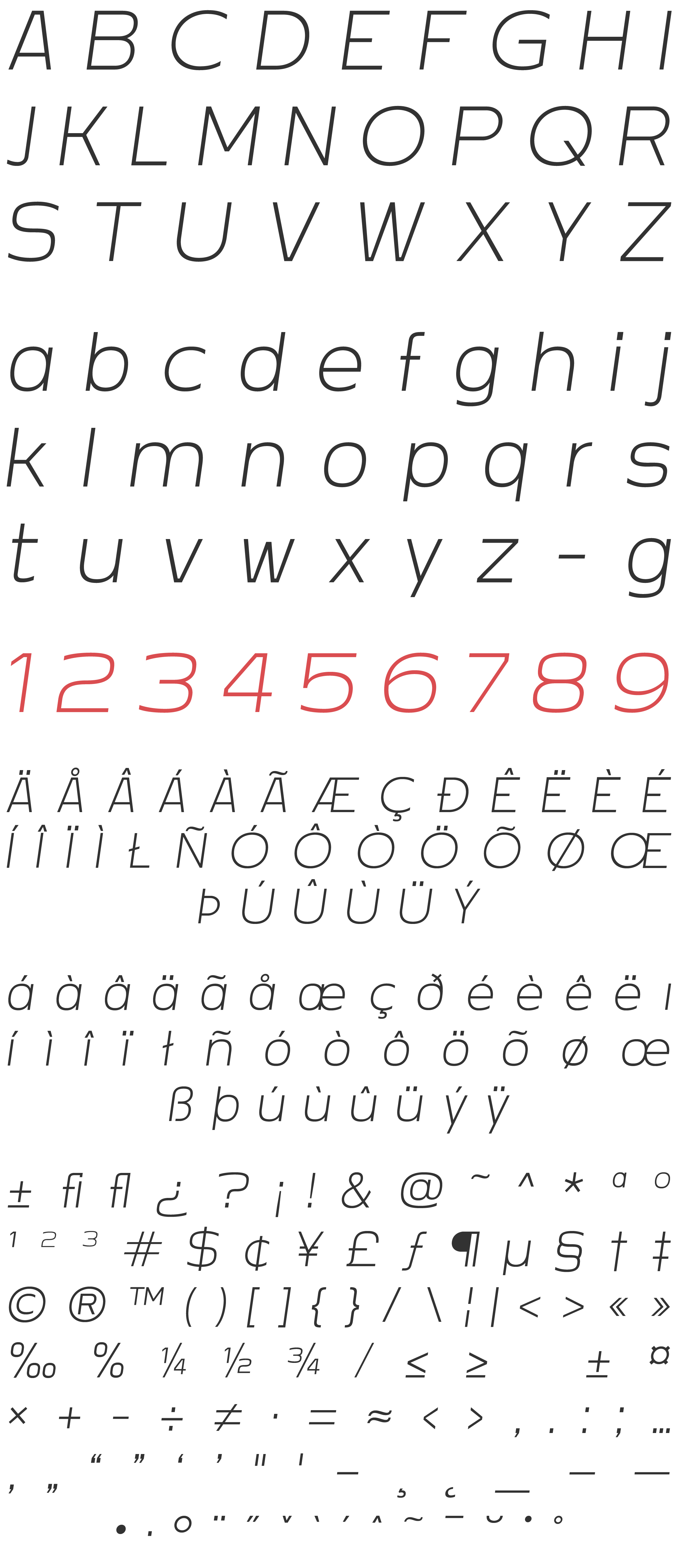 Dekalb Font Light Oblique Character Set