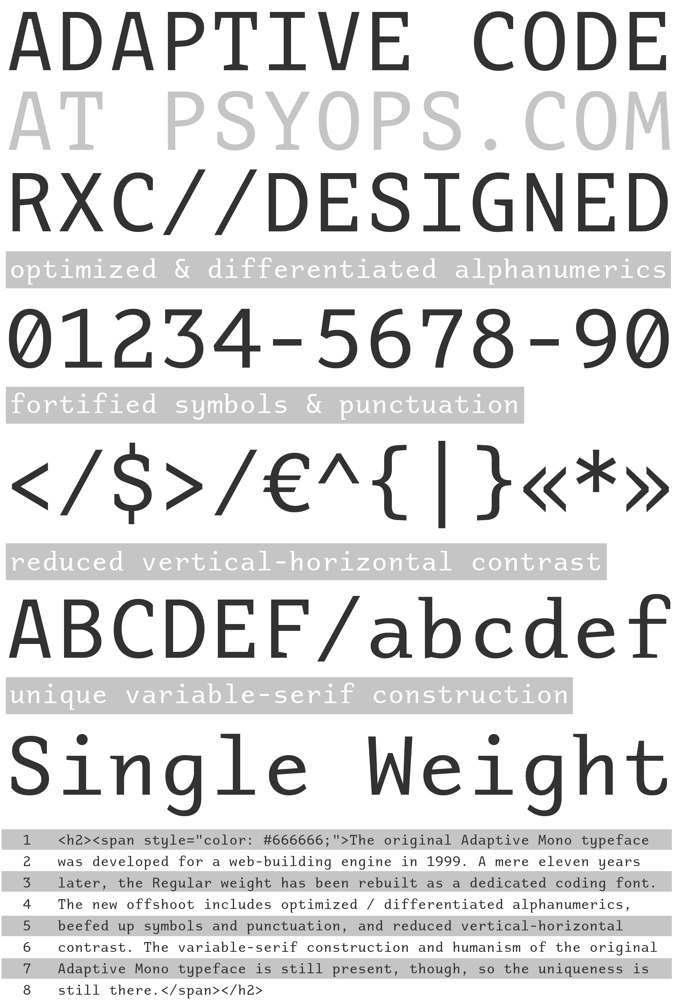 Adaptive Code Font Specimen